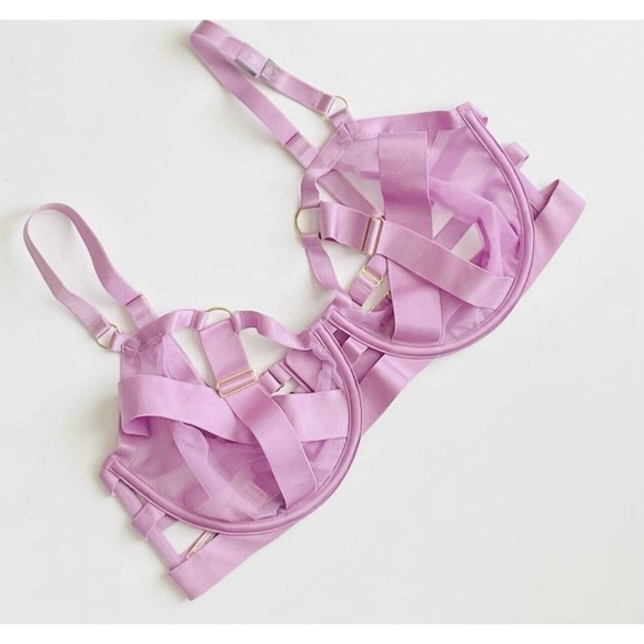NEW VICTORIA'S SECRET SEXY Unlined Balconette PURPLE CAGED STRAPPY Bra 34C $79 - Picture 1 of 10